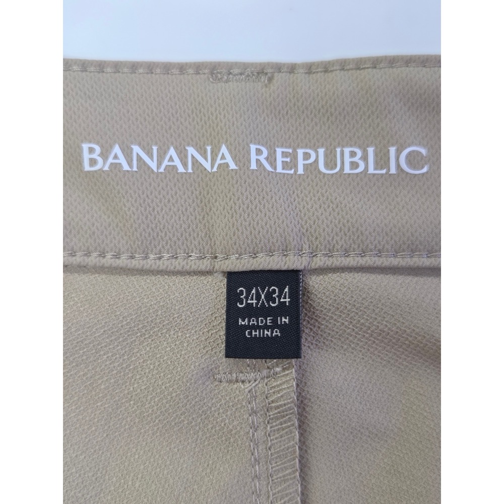 Banana Republic Mens Flat Front Performance Pants Tan Beige 34x34 (36x34) NEW - Picture 6 of 11